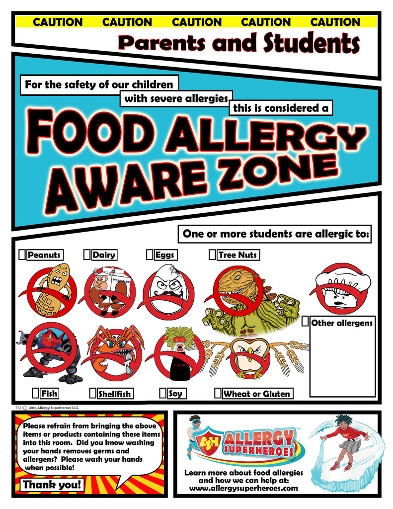 Food Allergy Aware Zone Allergen Poster