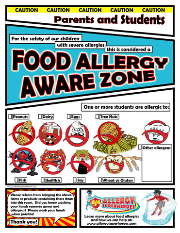 Food Allergy Aware Zone Allergen Poster