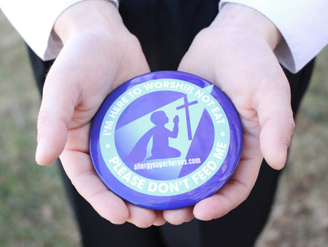 Food Allergy Superheroes Button Don't Feed Me at Church Worship Food Free Easter Products Gear Food Allergy Safe