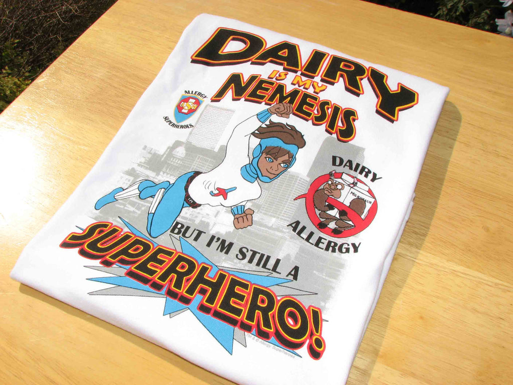 Milkotaur Dairy Allergy T-Shirt featuring Jet Trail by food Allergy Superheroes.