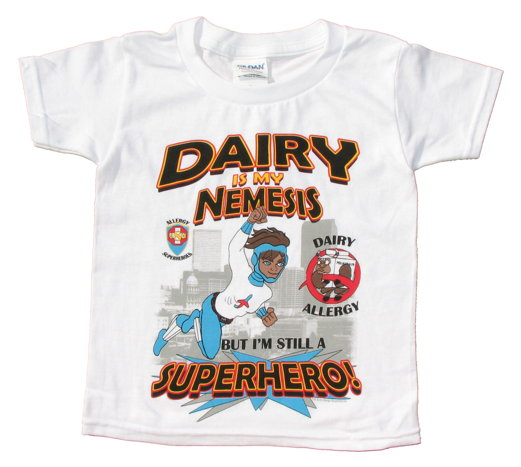 Milkotaur Dairy Allergy T-Shirt featuring Jet Trail by food Allergy Superheroes.