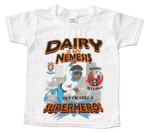 Milkotaur Dairy Allergy T-Shirt featuring Jet Trail by food Allergy Superheroes.