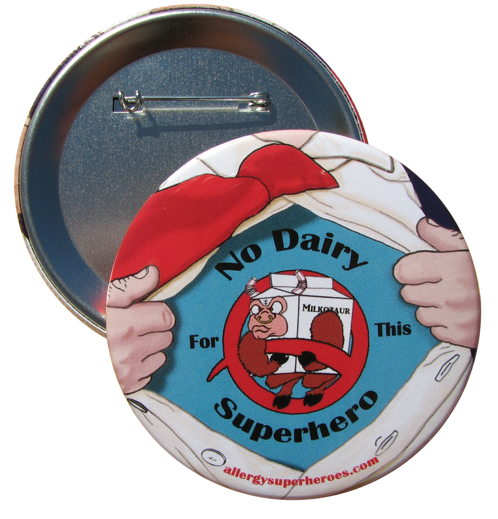 Milkotaur Dairy Allergy boy button by food Allergy Superheroes.