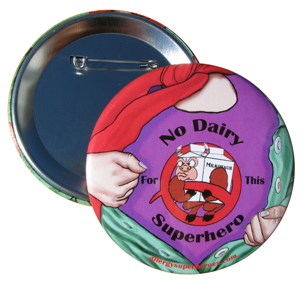 Milkotaur Dairy Allergy girl button by food Allergy Superheroes.