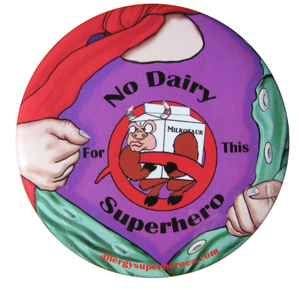 Milkotaur Dairy Allergy girl button by food Allergy Superheroes.