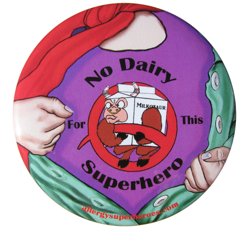 Milkotaur Dairy Allergy girl button by food Allergy Superheroes.