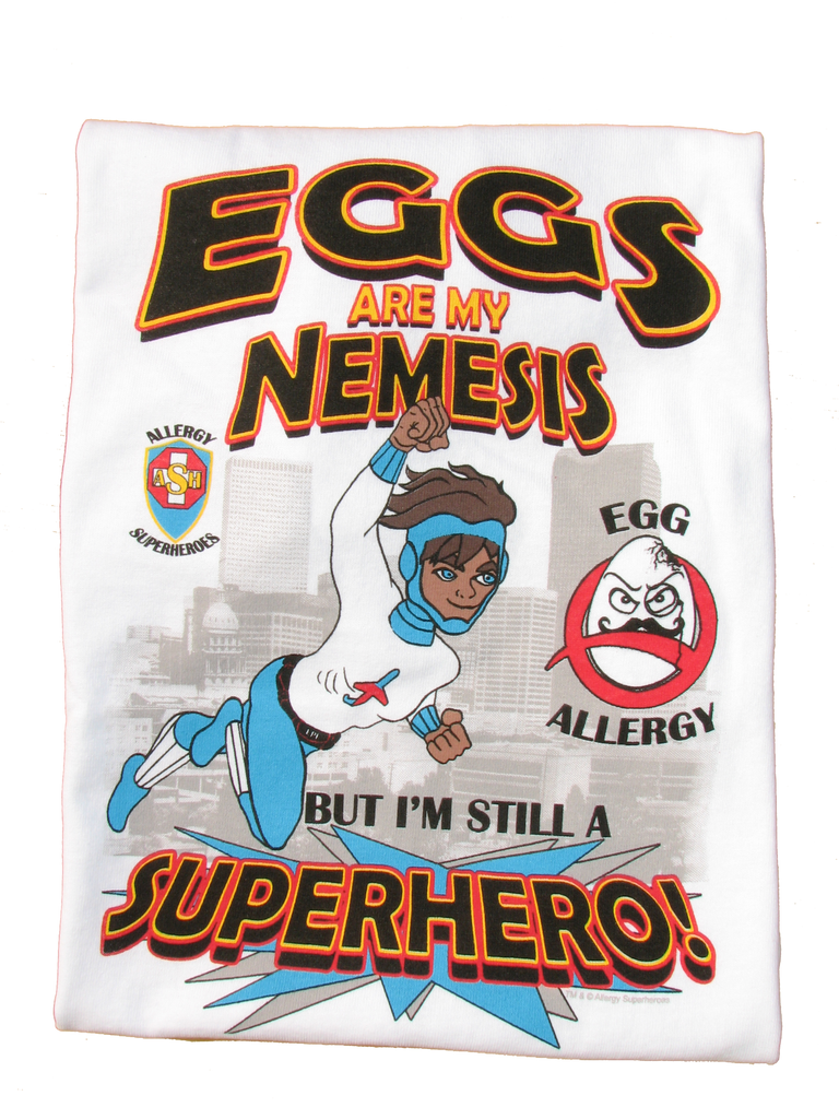 Professor Eggstein Egg Allergy T-Shirt featuring Jet Trail by food Allergy Superheroes.