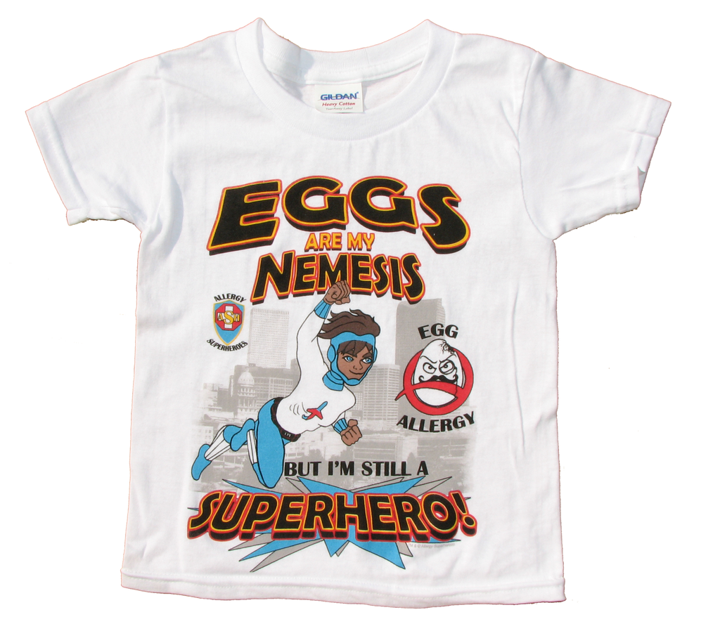 Professor Eggstein Egg Allergy T-Shirt featuring Jet Trail by food Allergy Superheroes.