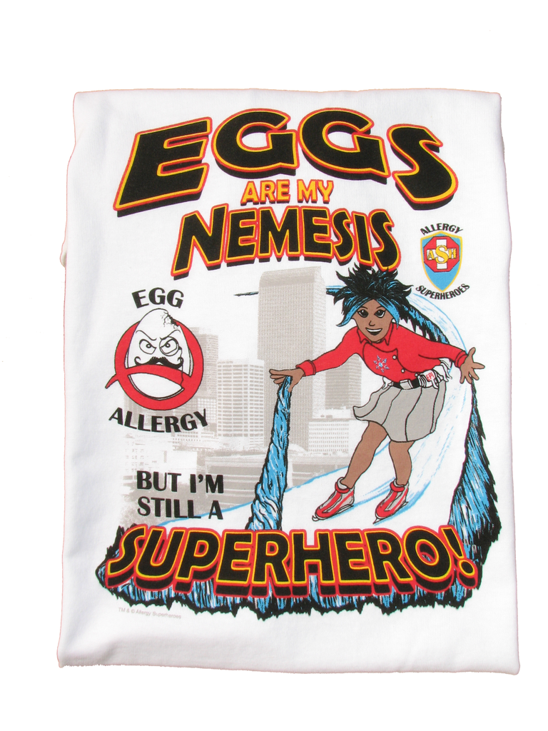 Professor Eggstein Egg Allergy T-Shirt featuring Arctic Storm by food Allergy Superheroes.