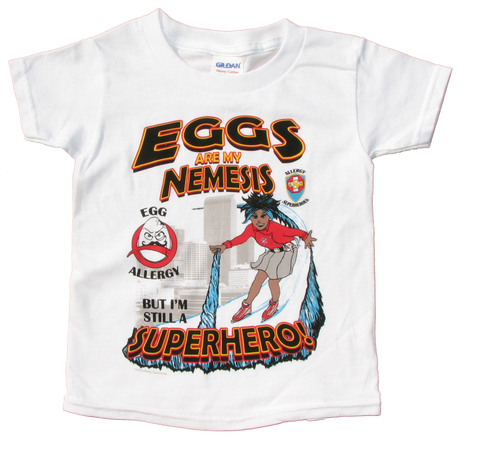 Professor Eggstein Egg Allergy T-Shirt featuring Arctic Storm by food Allergy Superheroes.