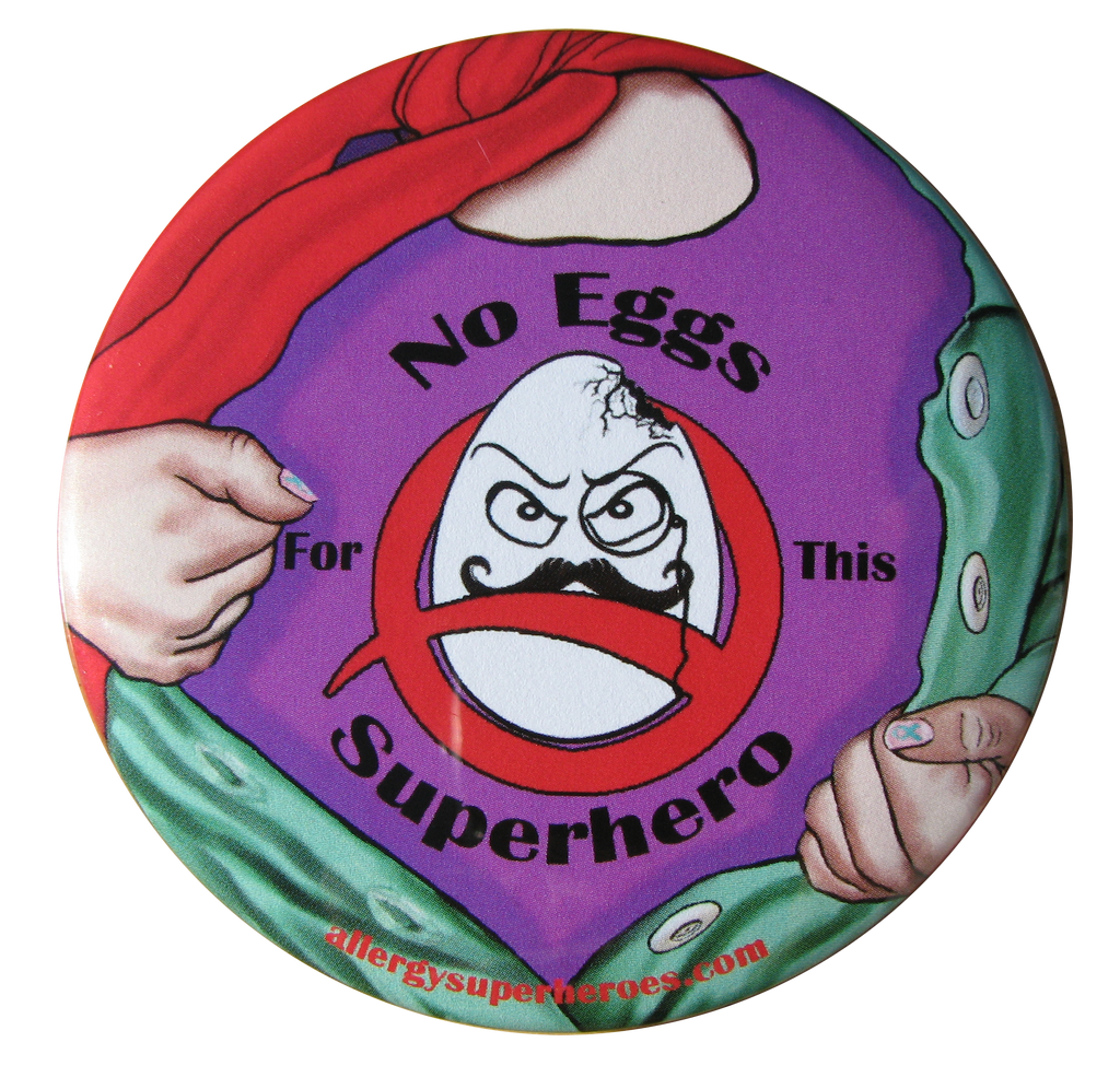 Professor Eggstein Egg Allergy girl button by food Allergy Superheroes.