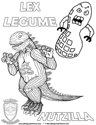 Lex Legume & Nutzilla Allergy Superheroes Coloring Sheet