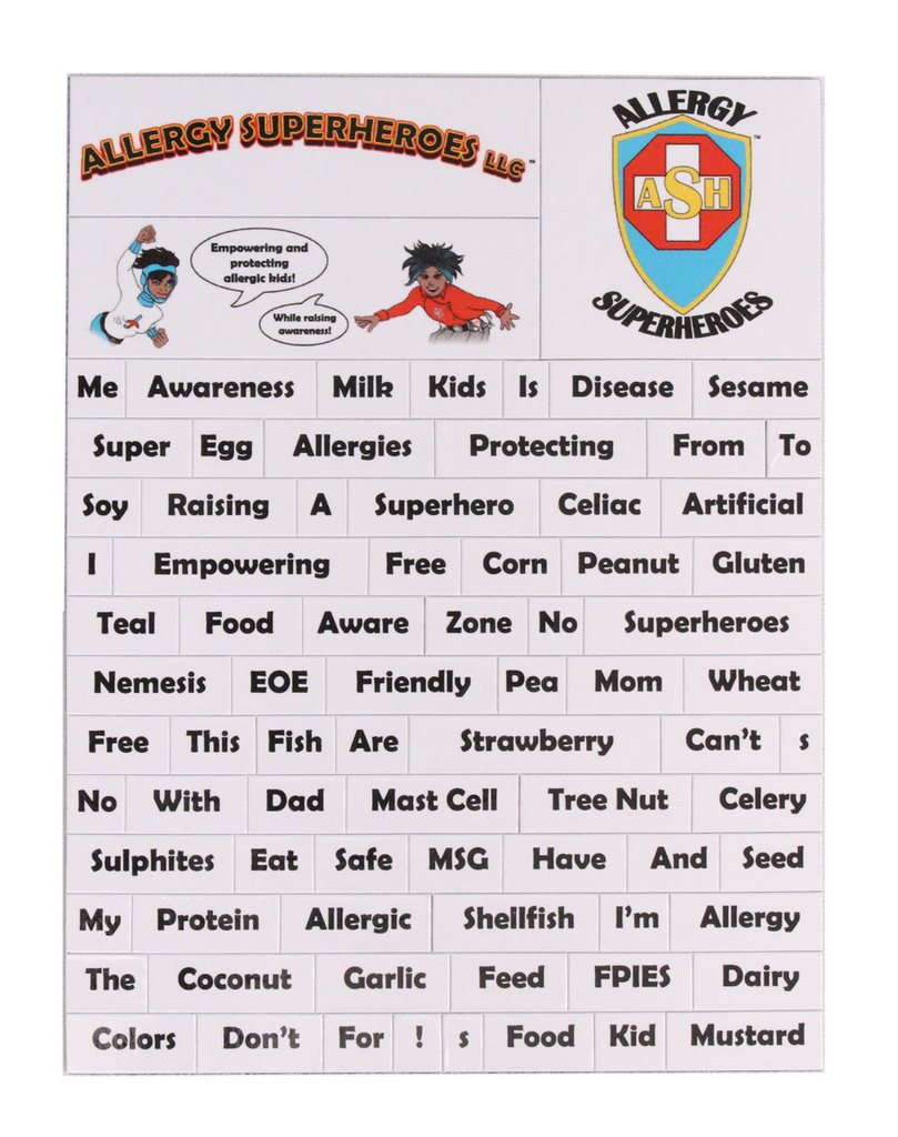 Food Allergy Magnetic Phrases by Allergy Superheroes.
