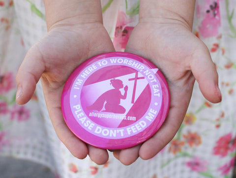 Food Allergy Superheroes Button Don't Feed Me at Church Worship Food Free Easter Products Gear Food Allergy Safe