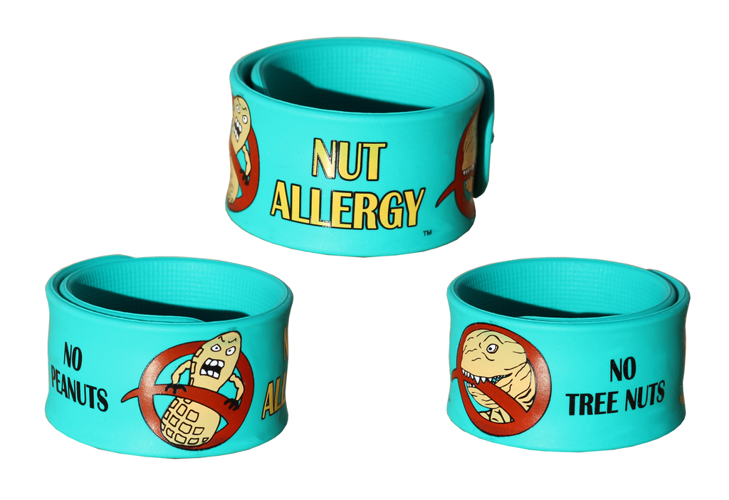 Lex Legume and Nutzilla Nut Allergy slap bracelet by food Allergy Superheroes.