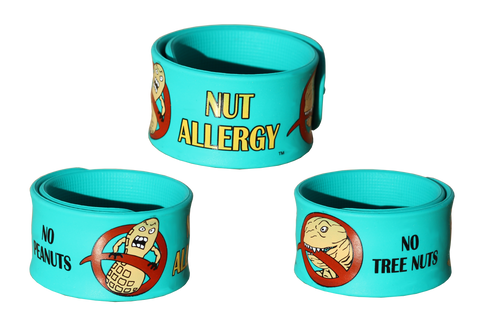 Lex Legume and Nutzilla Nut Allergy slap bracelet by food Allergy Superheroes.