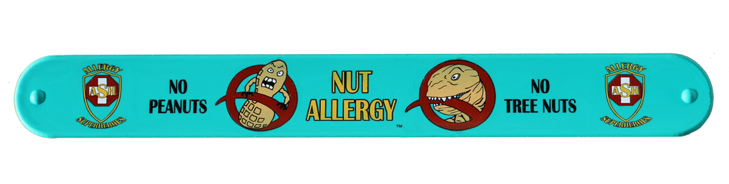 Lex Legume and Nutzilla Nut Allergy slap bracelet by food Allergy Superheroes.