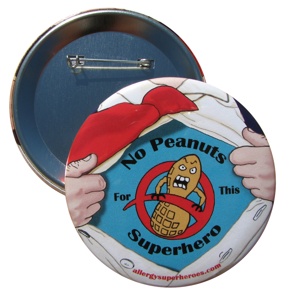 Lex Legume Peanut Allergy boy button by food Allergy Superheroes.