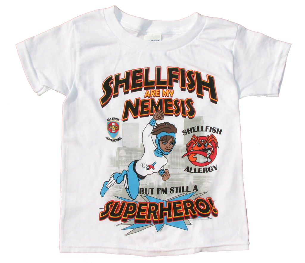 CLAWS Shellfish Allergy T-Shirt featuring Jet Trail by food Allergy Superheroes.