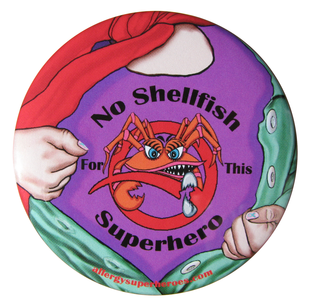 CLAWS Shellfish Allergy girl button by food Allergy Superheroes.
