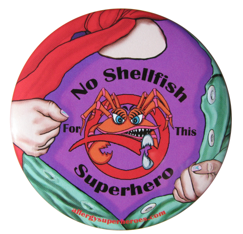 CLAWS Shellfish Allergy girl button by food Allergy Superheroes.