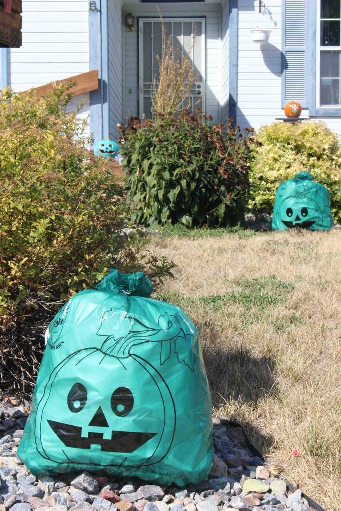 Teal Pumpkin Leaf Bags by food Allergy Superheroes.