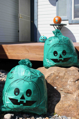 Teal Pumpkin Leaf Bags by food Allergy Superheroes.