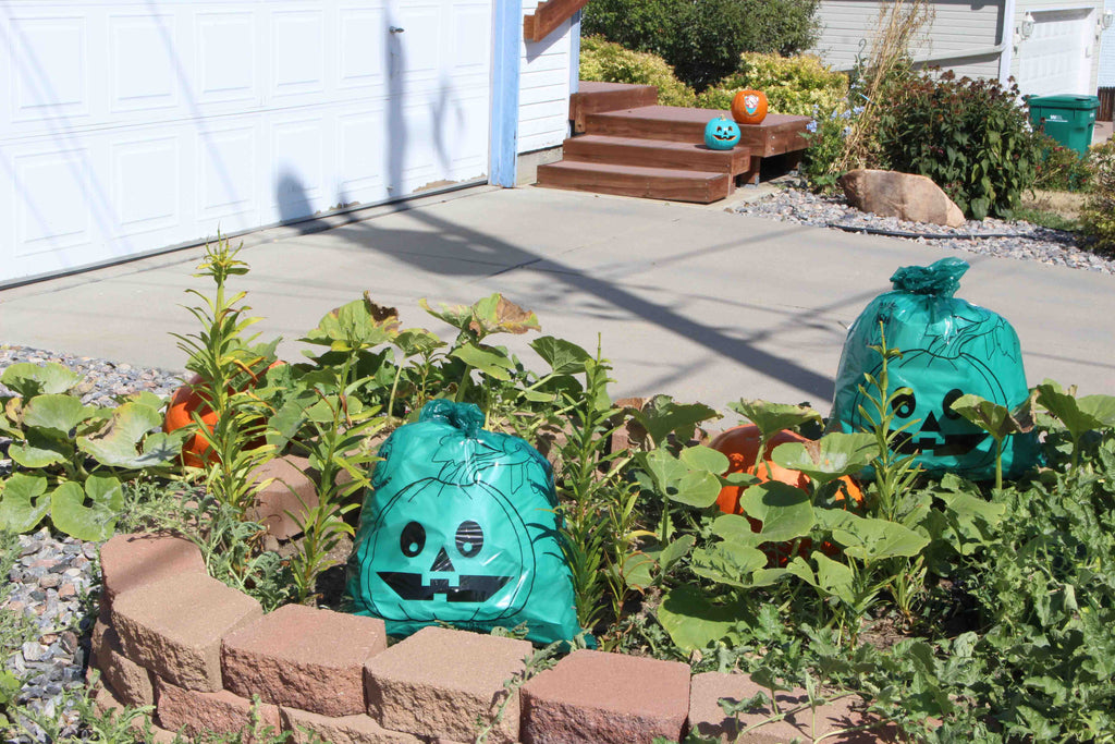 Teal Pumpkin Leaf Bags by food Allergy Superheroes.