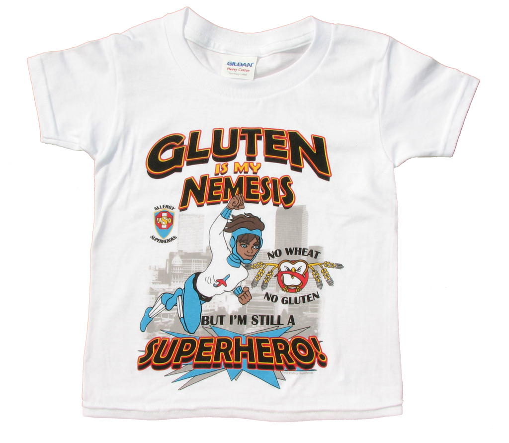 Celihawk Gluten Wheat Allergy T-Shirt featuring Jet Trail by food Allergy Superheroes.