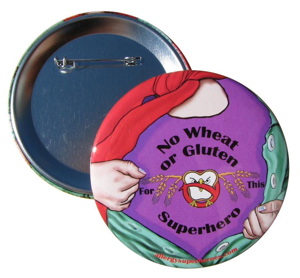 Celihawk Gluten Wheat Allergy girl button by food Allergy Superheroes.
