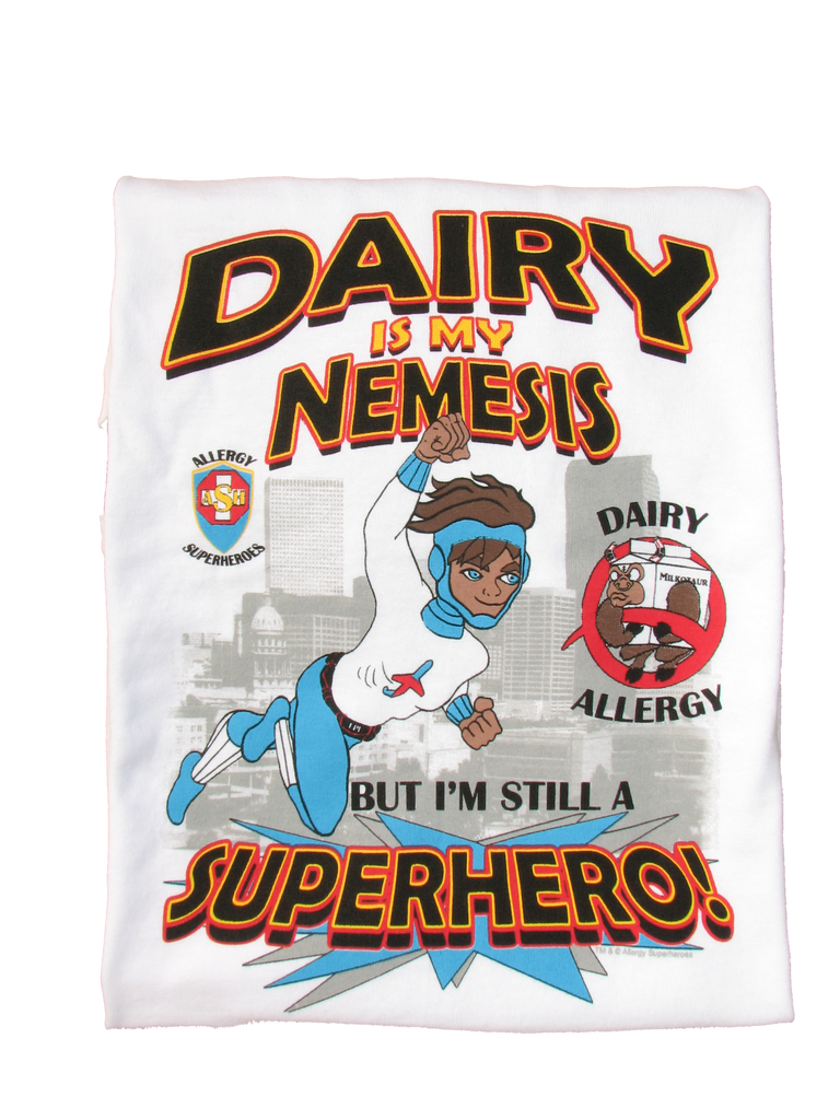 Milkotaur Dairy Allergy T-Shirt featuring Jet Trail by food Allergy Superheroes.