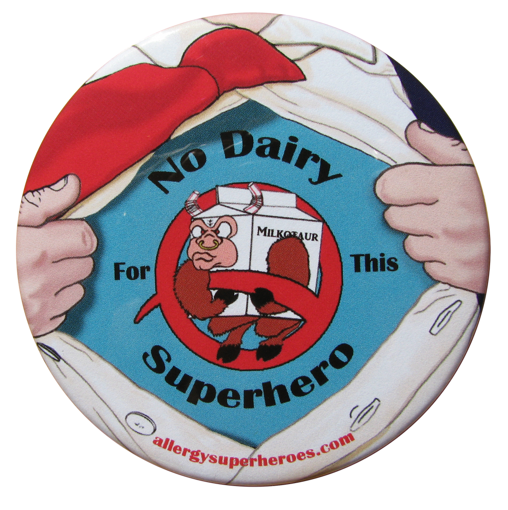 Milkotaur Dairy Allergy boy button by food Allergy Superheroes.