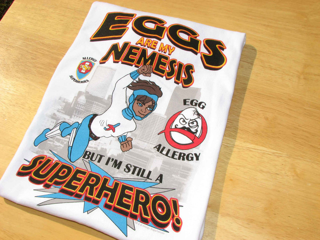 Professor Eggstein Egg Allergy T-Shirt featuring Jet Trail by food Allergy Superheroes.