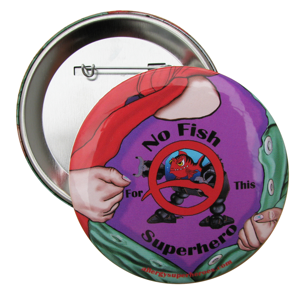Fishazoid FIsh Allergy girl button by food Allergy Superheroes.