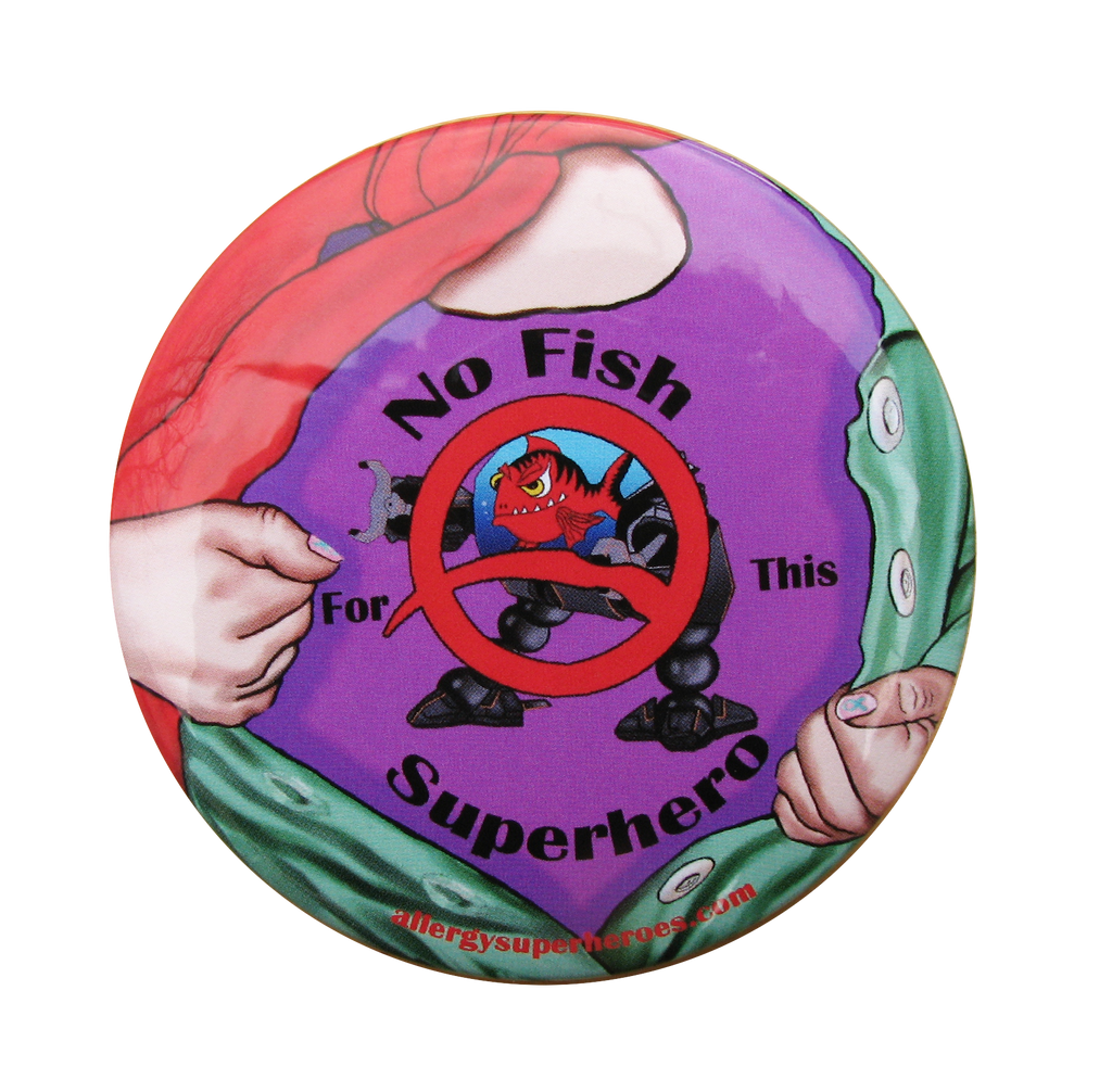 Fishazoid FIsh Allergy girl button by food Allergy Superheroes.