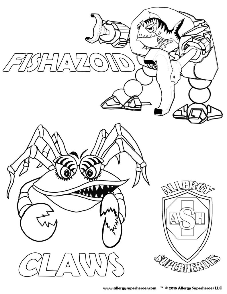 Fishazoid & CLAWS Allergy Superheroes Coloring Sheet