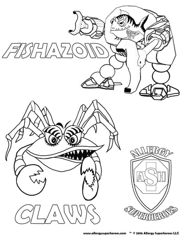 Fishazoid & CLAWS Allergy Superheroes Coloring Sheet