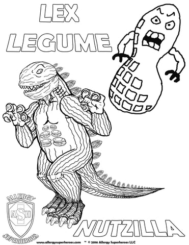 Lex Legume & Nutzilla Allergy Superheroes Coloring Sheet