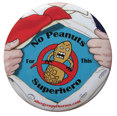 Lex Legume Peanut Allergy boy button by food Allergy Superheroes.