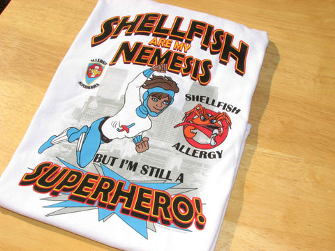 CLAWS Shellfish Allergy T-Shirt featuring Jet Trail by food Allergy Superheroes.