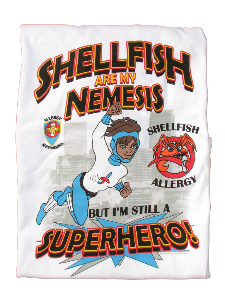 CLAWS Shellfish Allergy T-Shirt featuring Jet Trail by food Allergy Superheroes.