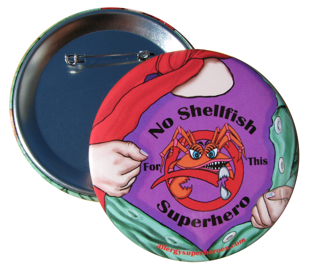 CLAWS Shellfish Allergy girl button by food Allergy Superheroes.