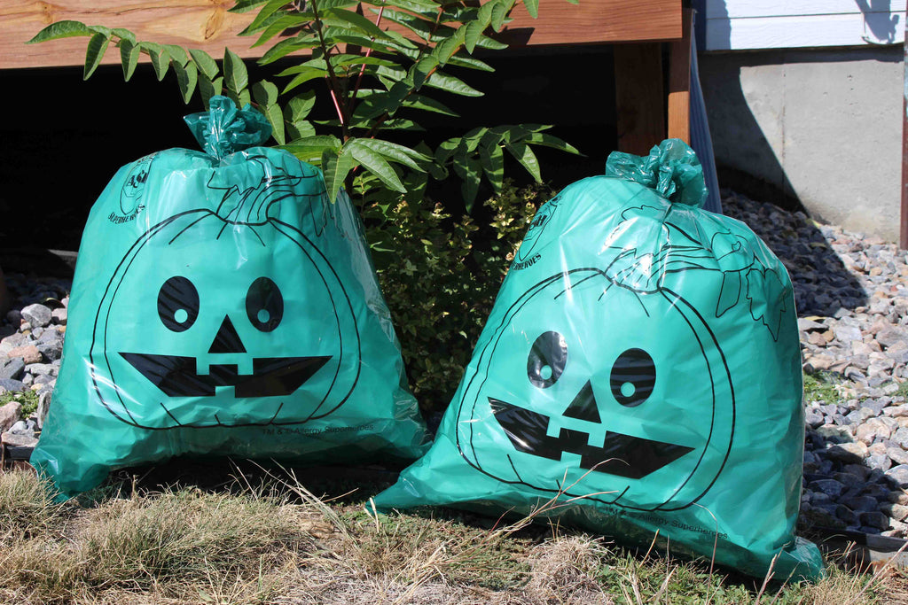 Teal Pumpkin Leaf Bags by food Allergy Superheroes.