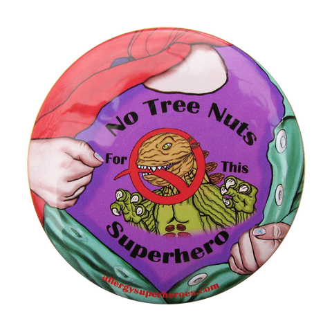Nutzilla Tree Nut Allergy girl button by food Allergy Superheroes.