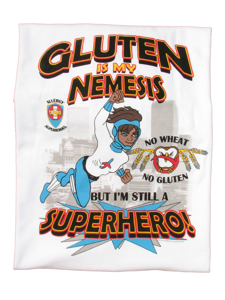 Celihawk Gluten Wheat Allergy T-Shirt featuring Jet Trail by food Allergy Superheroes.