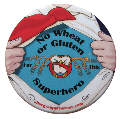 Celihawk Gluten Wheat Allergy boy button by food Allergy Superheroes.
