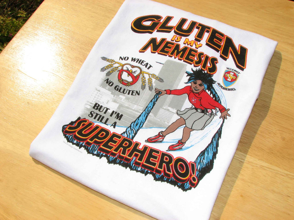 Celihawk Gluten Wheat Allergy T-Shirt featuring Arctic Storm by food Allergy Superheroes.