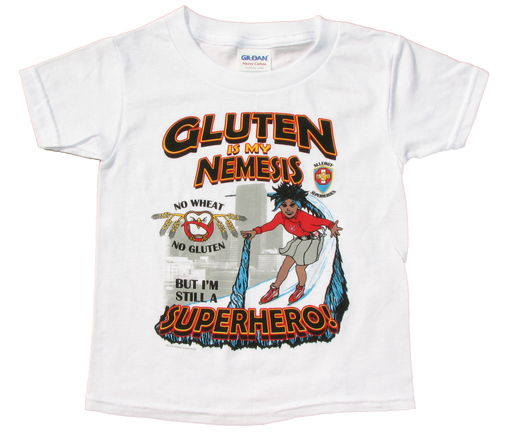 Celihawk Gluten Wheat Allergy T-Shirt featuring Arctic Storm by food Allergy Superheroes.