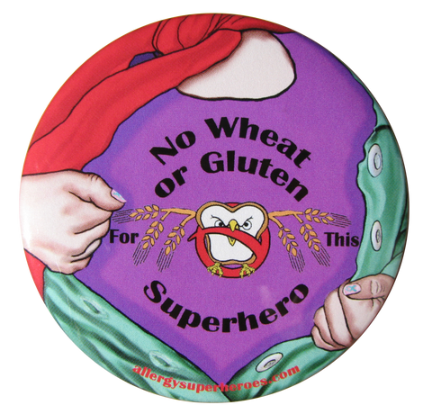 Celihawk Gluten Wheat Allergy girl button by food Allergy Superheroes.